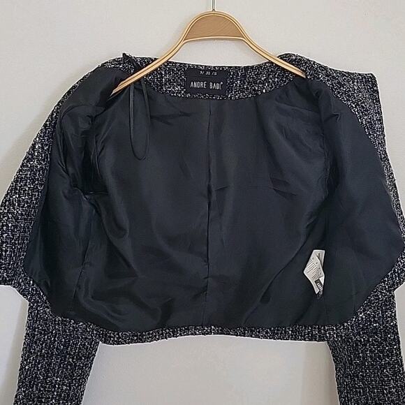 Andre Badi Tweed Open Front Long Sleeve Cropped Jacket Academia Classic Preppy - Picture 3 of 8